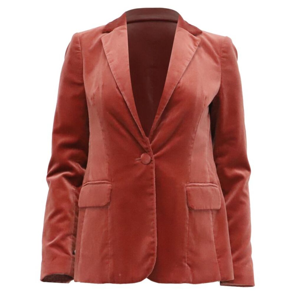 Frame Single-Breasted Blazer in Rust Orange Cotton